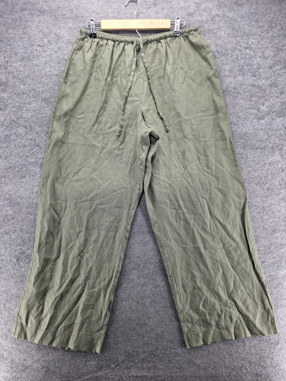 Everlane Pants Womens M Green Linen Wide Leg Relaxed Drawstring Pockets 29.5 In